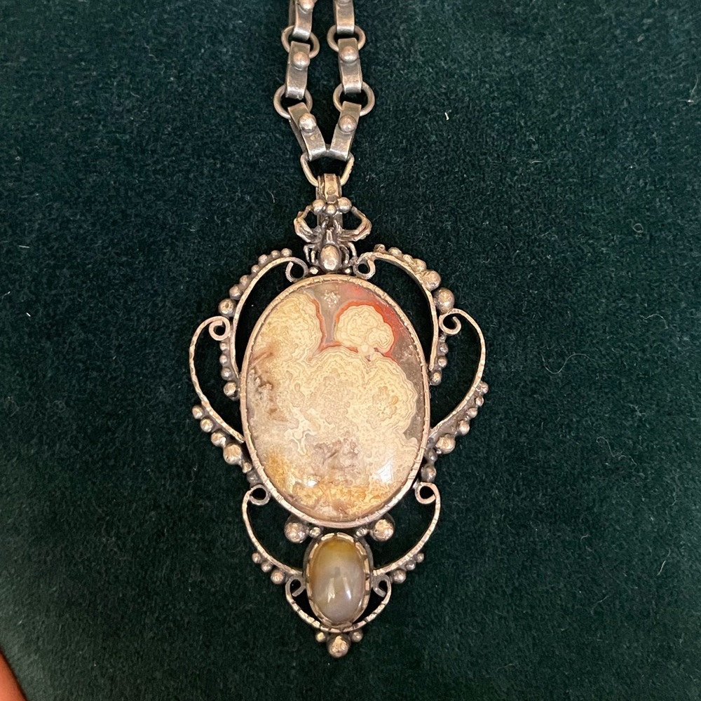 Vintage Solid Silver Lace Quartz 925Silver Necklace